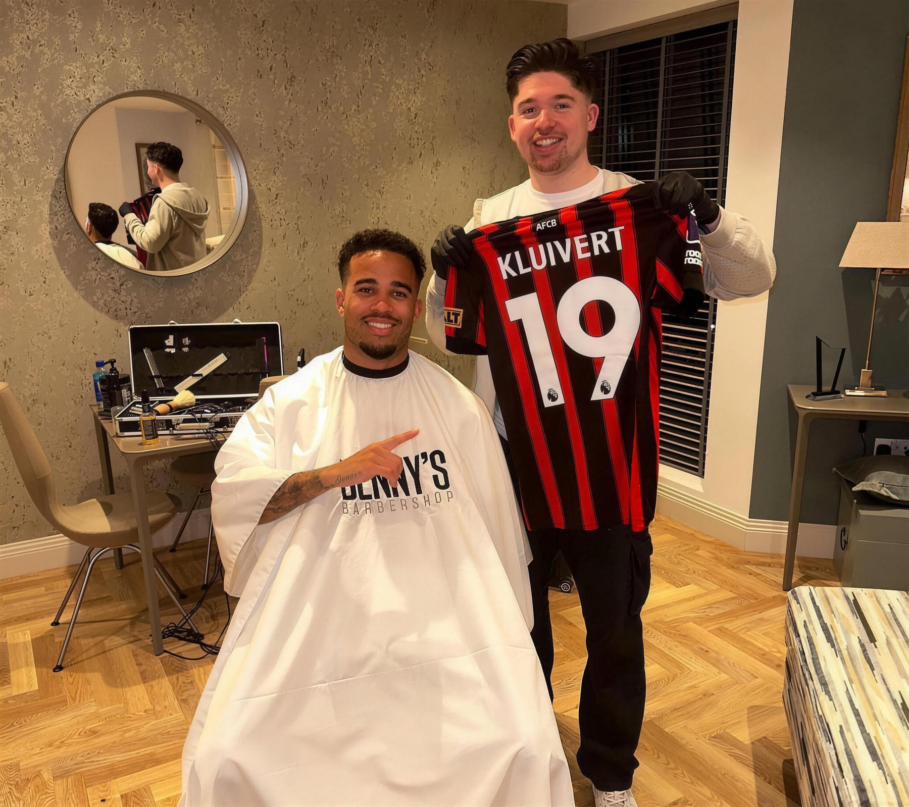 A footballer at Benny's Barbershop
